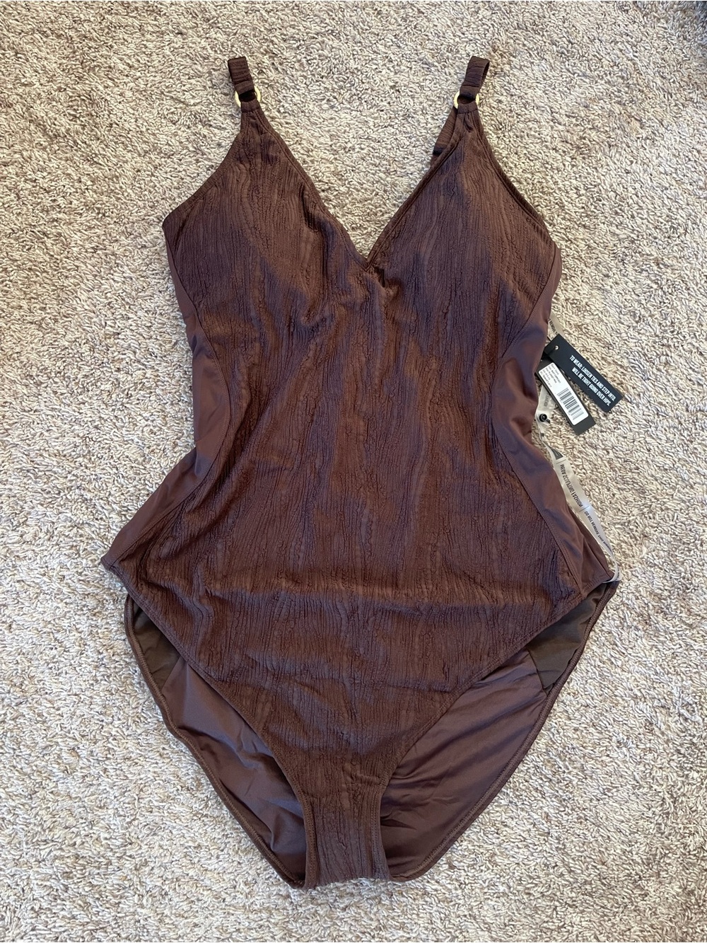 TA3 Plungey Ring One Piece Swimsuit Wavy Espresso Brown 4X X-Long NWT Sculpting